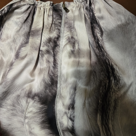Dolce & Gabbana Satin Silk Feather Print Gray Midi Dress - Picture 4 of 16